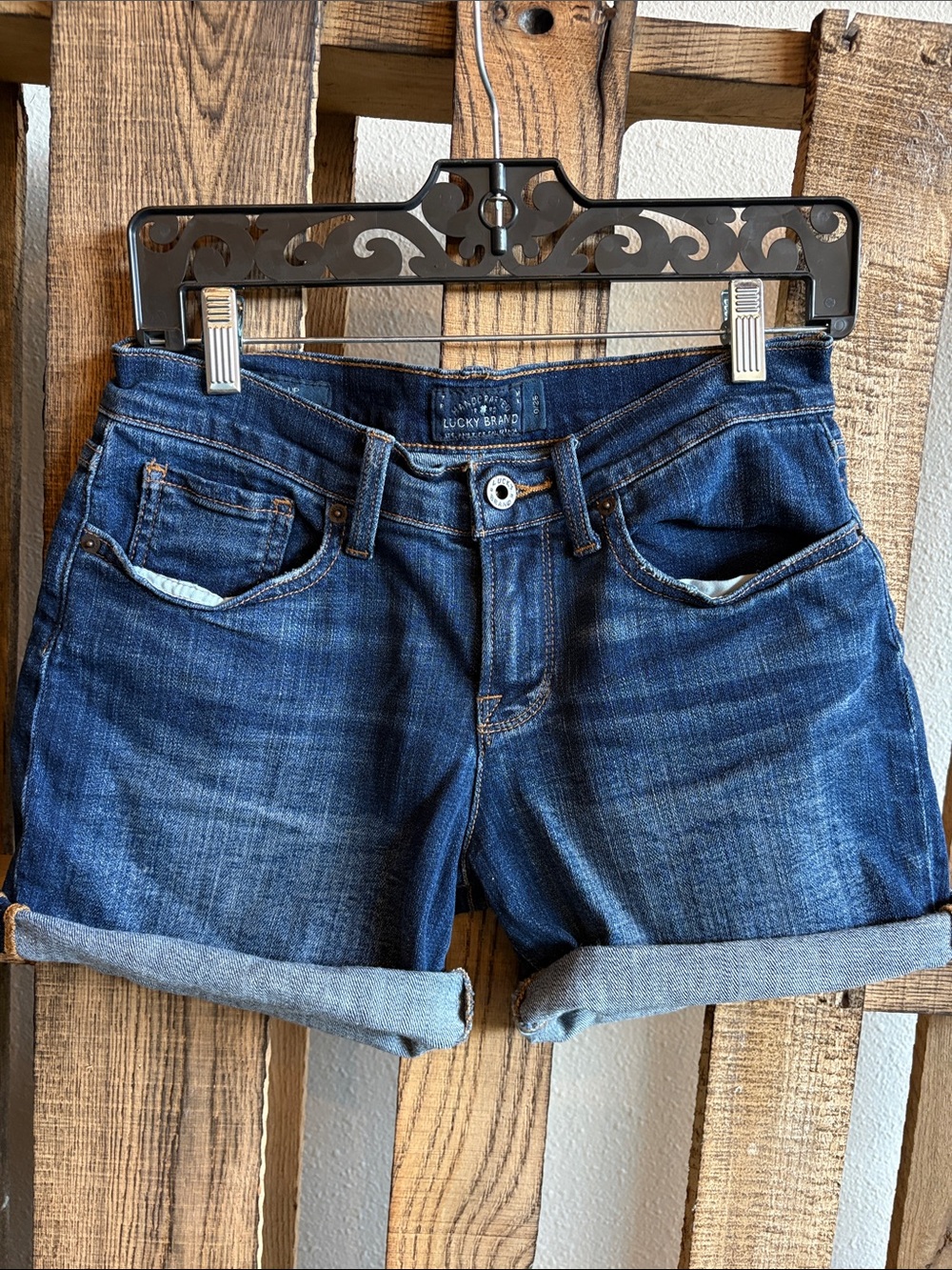 Lucky Brand Dark Blue Rolled Cuff Denim Shorts